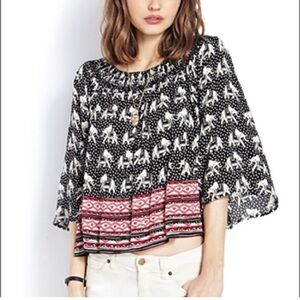 🐇Forever 21 Elephant Print Boho Blouse Size L